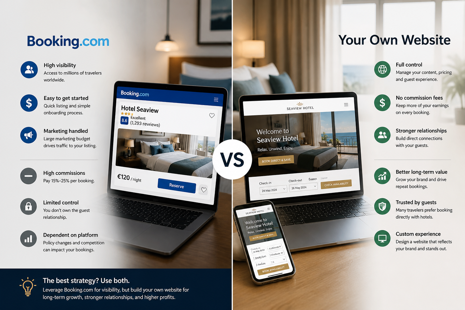 Booking.com vs Your Own Website: Which One Should Drive Your Hotel Business?